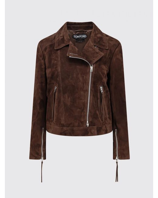 Tom Ford Brown Slim Fit Suede Lambskin Biker Jacket