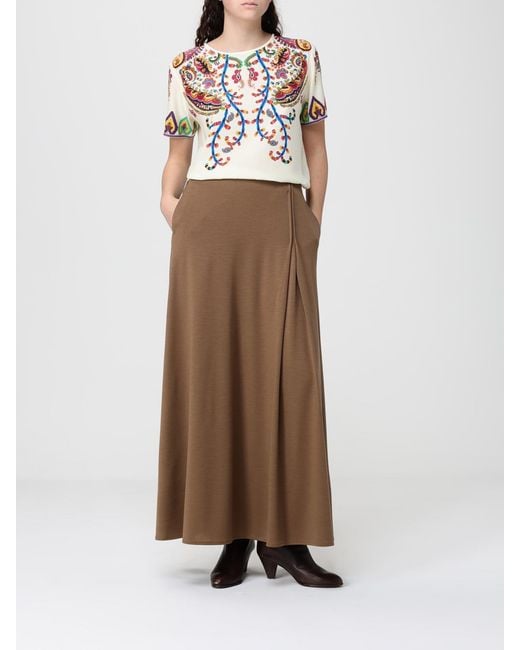 Etro Natural Silk T-Shirts With Paisley Print