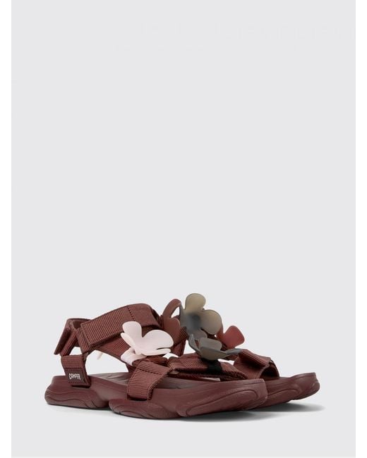 Camper Brown Recycled Polyester Twins Sandals With Applied Flowers