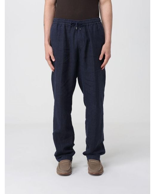 Boglioli Blue Linen Drawstring Trousers for men