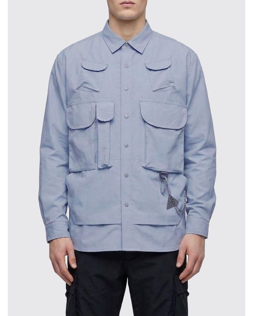 And Wander Blue Cotton Blend Utility Shirt for men