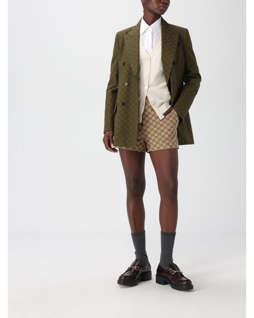 Gucci Natural Cotton Blend Shorts With Gg Motif