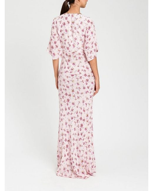 Twinset Pink Long Viscose Dress With Floral Print