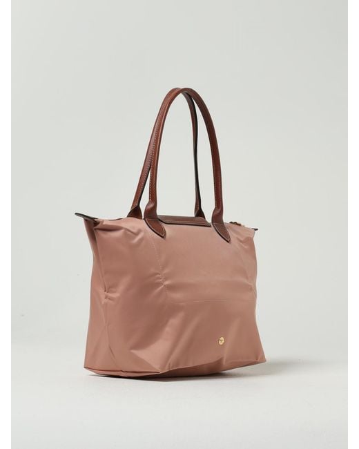 Longchamp Pink Le Pliage Original M Nylon And Grained Leather Bag