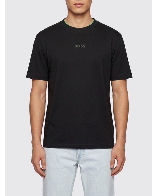 Boss Black Cotton T-Shirt With Logo for men