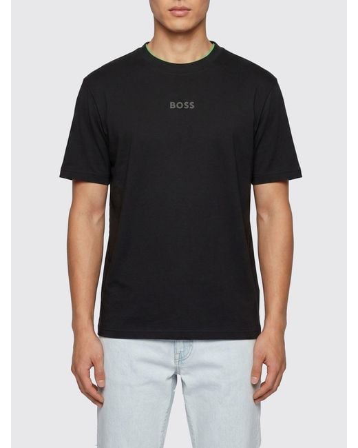 Boss Black Cotton T-Shirt With Logo for men