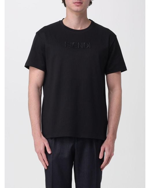 Fendi Black Cotton T-Shirt With Logo for men