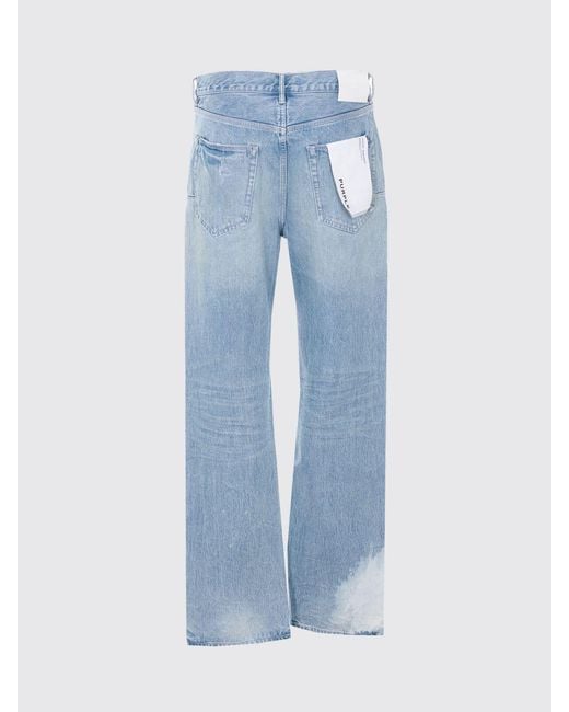 Purple Blue Five-Pocket Straight-Fit Distressed Denim Jeans for men