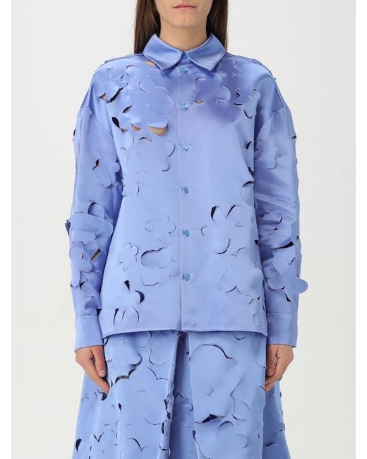 Marni Blue Lasercut Floral Blouse