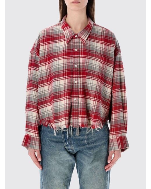 R13 Red Cotton Check Print Shirt