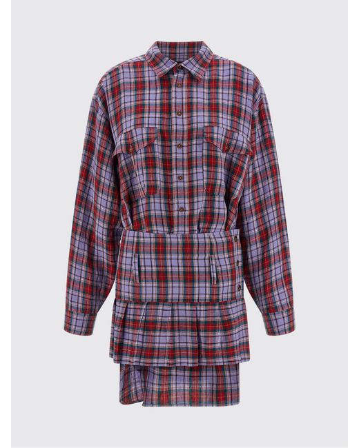 Vivienne Westwood Purple Linen Check Pattern Mini Dress