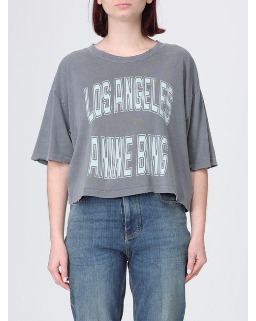 Anine Bing Blue Printed Cotton T-Shirt