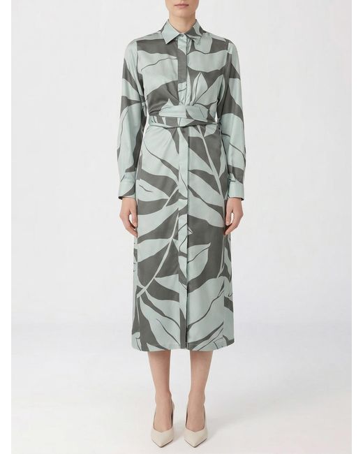 Max Mara Green Printed Silk Shirt Dress