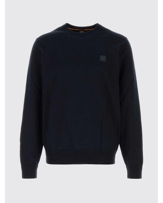 Boss Blue Cotton And Cashmere Crew Neck Sweater for men