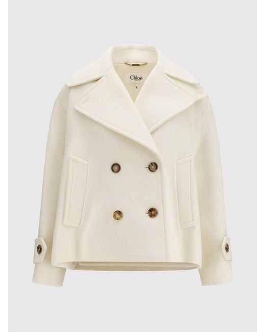 Chloé Natural ChloÉ Double-Breasted Wool Blend Pea Coat With Dropped Shoulders
