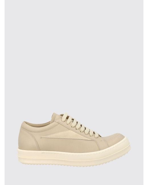 Rick Owens Natural Bicolour Leather And Suede Low-Top Trainers With Padded Ankle