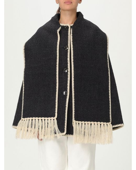 Totême  Black Fringed Wool Cape