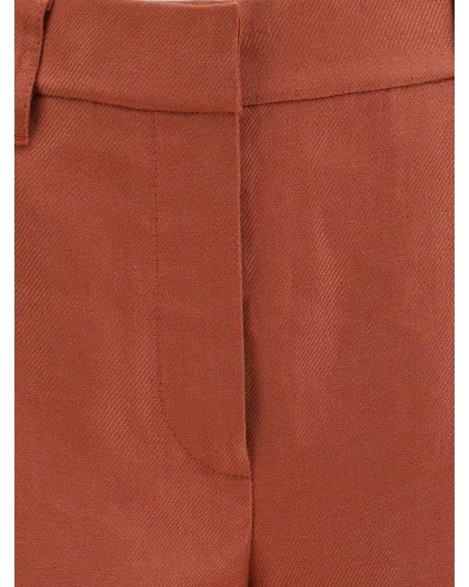 Brunello Cucinelli Orange Straight Linen Trousers With Nickel-Free Monili