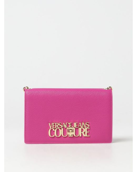 Versace Jeans Couture Pink Saffiano Faux Leather Crossbody Wallet