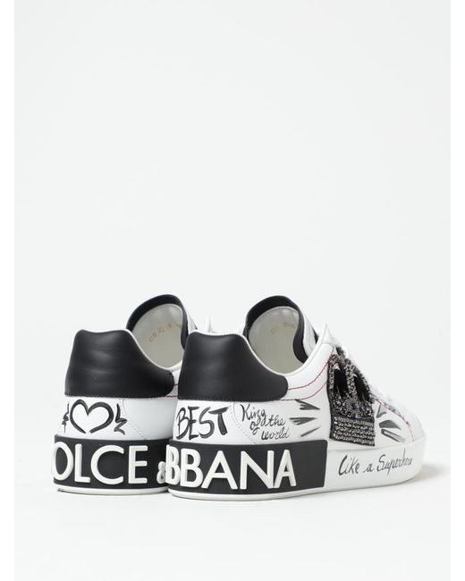Dolce & Gabbana White Dolce &Amp Gabbana Portofino Printed Leather Sneakers for men
