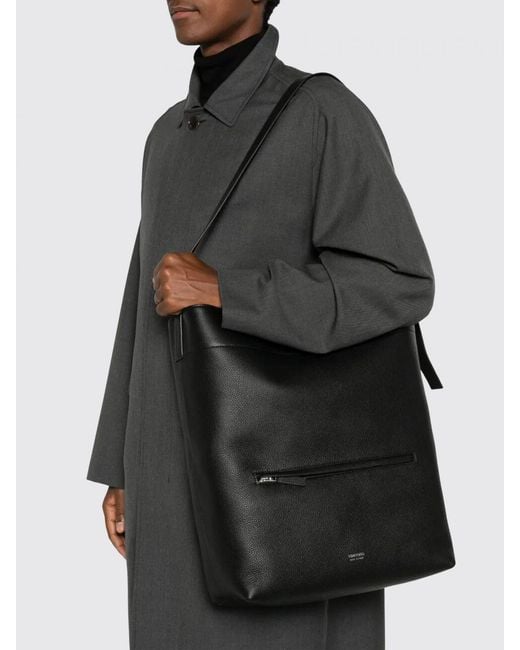 Tom Ford Black Large Calfskin Leather Shoulder Bag With An Adjustable Handle for men