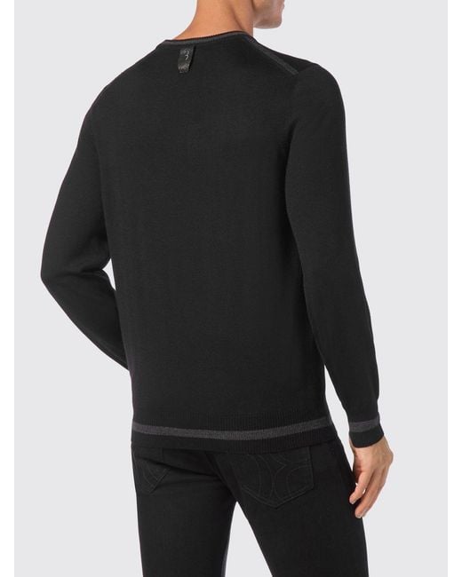 Billionaire Black Wool Blend Crewneck Jumper With Embroidered Logo And Ribbed Trims for men