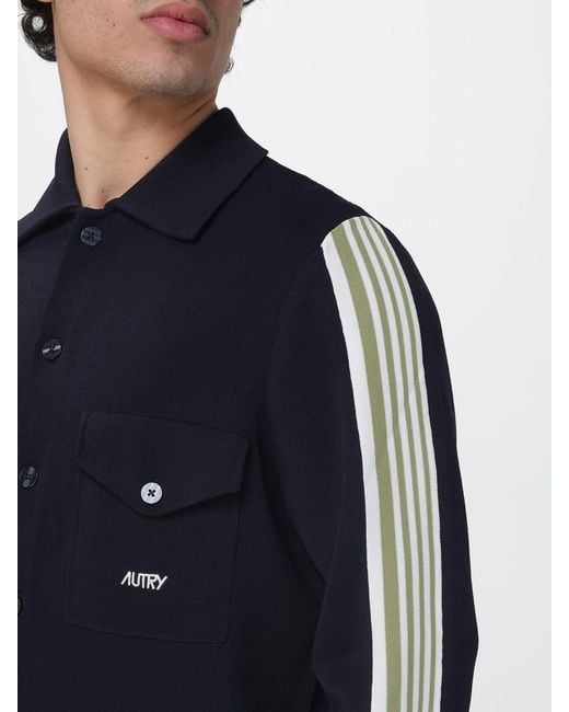 Autry Polo-Cardigan Aus Viskosestrick Mit Streifen in Blue für Herren