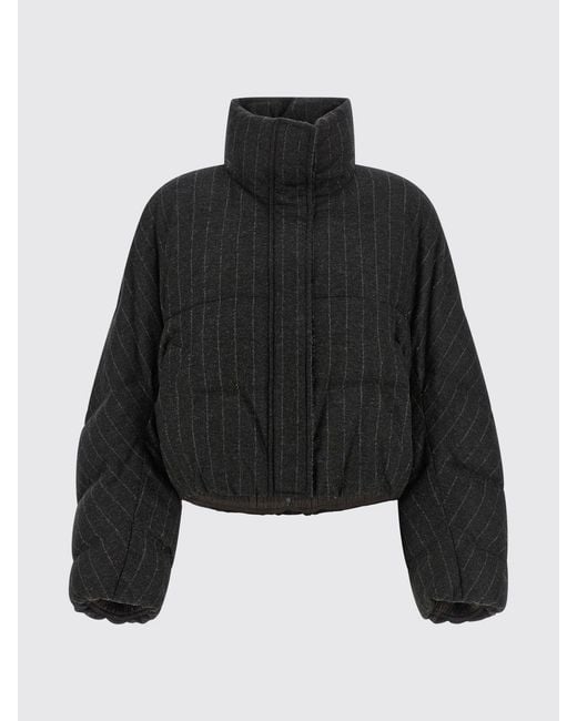 Brunello Cucinelli Blue Pinstripe Short Quilted Wool Down Jacket With High Neck