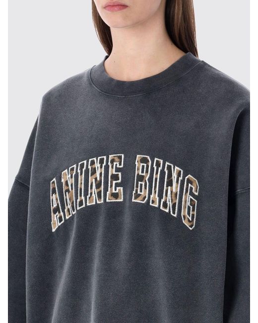 Anine Bing Gray Cotton Crewneck Sweatshirt With Logo