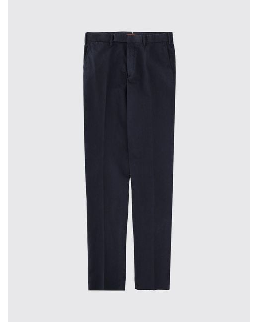 Zegna Blue Slim Fit Cotton Chino Trousers With Belt Loops And Welt Pockets for men