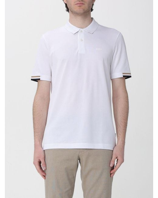 Boss White Cotton Polo Shirt for men