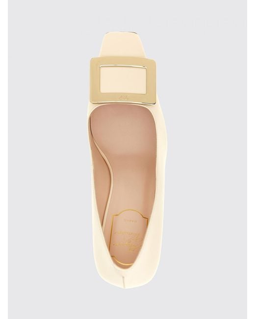 Roger Vivier Natural Belle Vivier Patent Leather Pumps With Mid-Heel