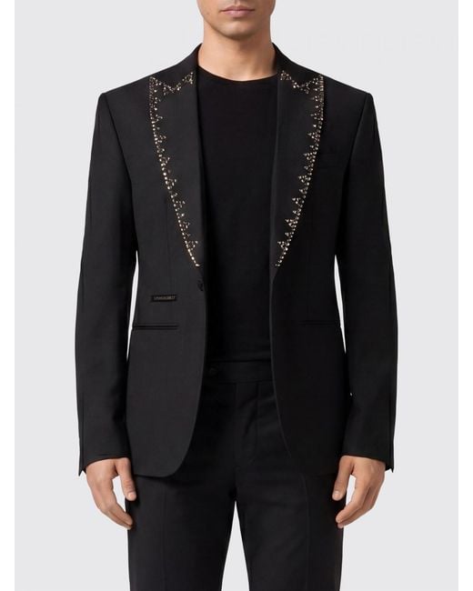 Philipp Plein Black Single-Breasted Virgin Wool Blend Blazer for men