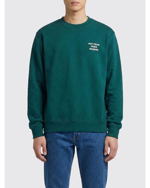 Drole de Monsieur Green Cotton Crewneck Sweatshirt With Logo for men