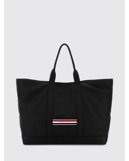 Thom Browne Black Grained Leather Tote Bag for men
