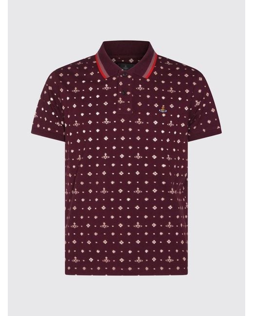 Vivienne Westwood Red Printed Cotton Polo Shirt for men