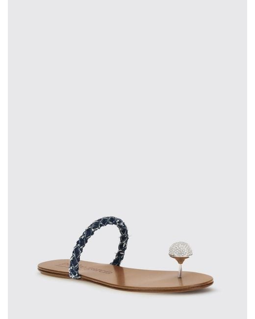 Pedro Garcia White Pipa Woven And Leather Sandals With Rhinestones