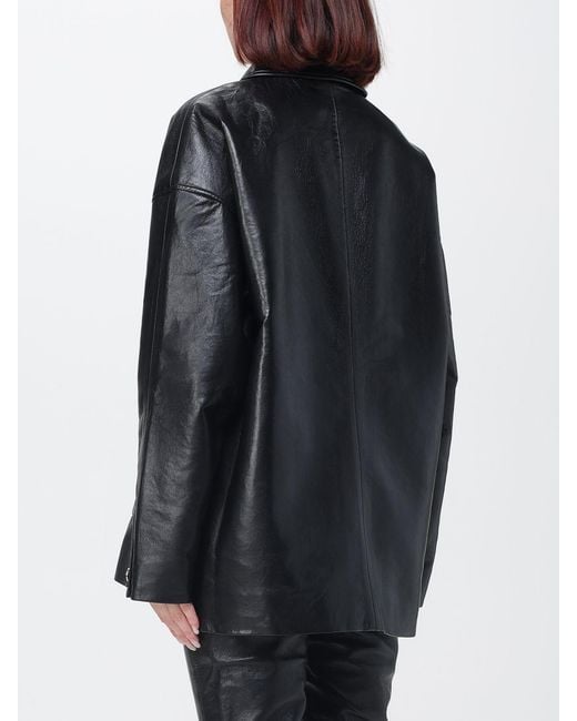 Anine Bing Black Luca Recycled Leather Shirt Jacket With Metal Buttons