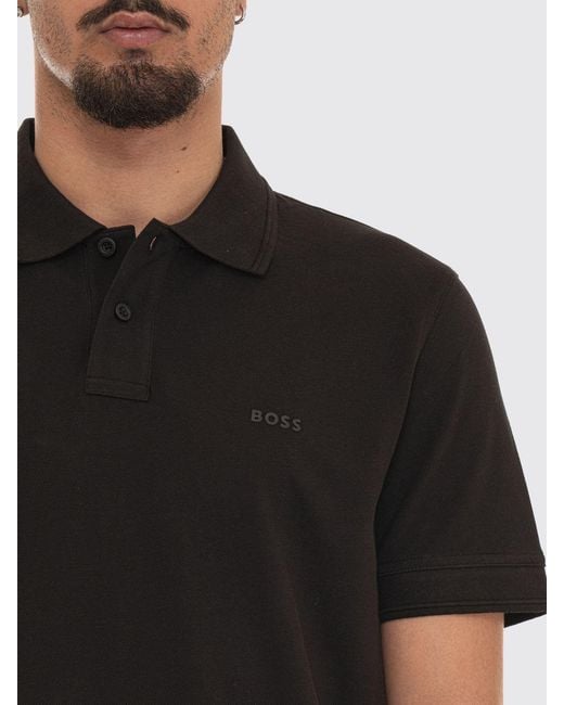Boss Black Short-Sleeved Cotton Polo Shirt With Ribbed Collar for men