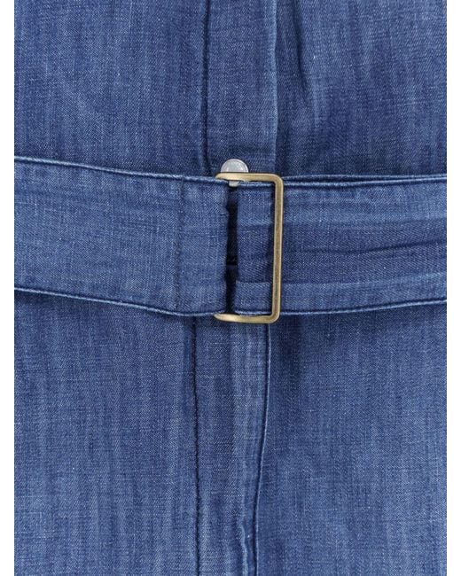 Pinko Blue Cotton And Linen Jumpsuit