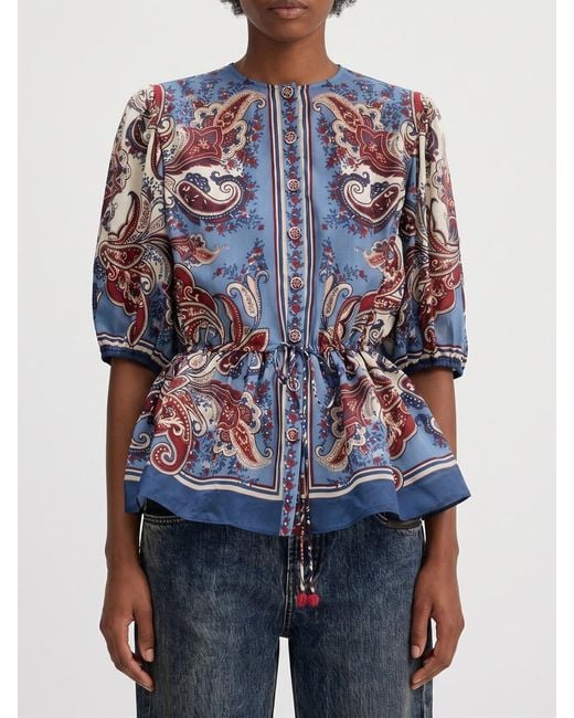 Farm Rio Blue Paisley Cotton Blouse
