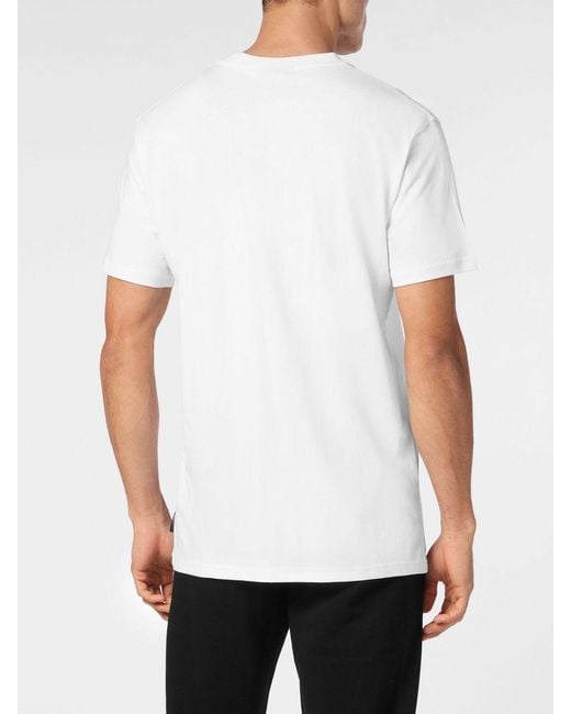 Philipp Plein White Cotton Jersey T-Shirt With Laminated Contrast Logo for men