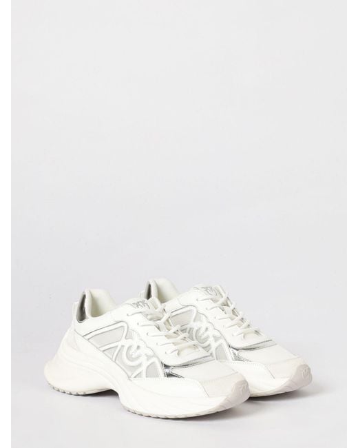 Pinko White Ariel 33 Leather And Nylon Sneakers