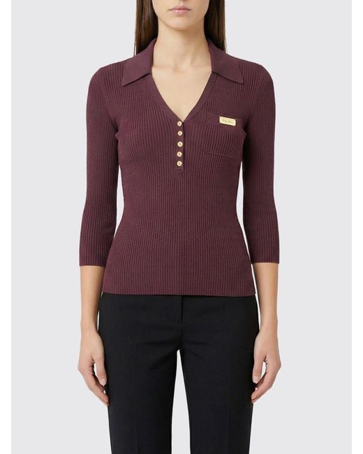 Elisabetta Franchi Purple Silk And Lyocell Knit Polo Shirt