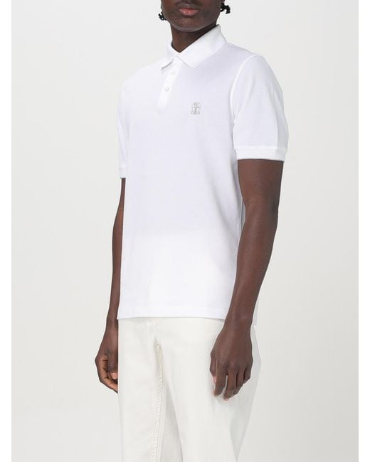 Brunello Cucinelli White Cotton Polo Shirt for men