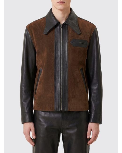 Marni Black Bicolor Suede Leather Jacket With Pointed Collar for men