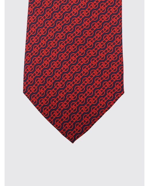Ferragamo White Gancini Interwoven Print Silk Tie for men