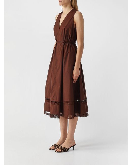 Twinset Brown Cotton Midi Dress