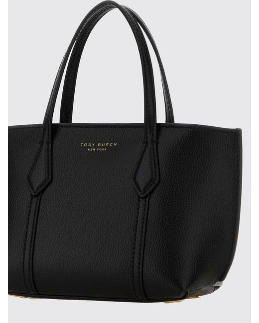 Tory Burch Black Perry Small Grained Leather Tote Bag With Removable Strap