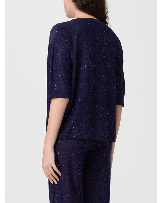 Kangra Blue Viscose Blend V-Neck Top With Sequins
